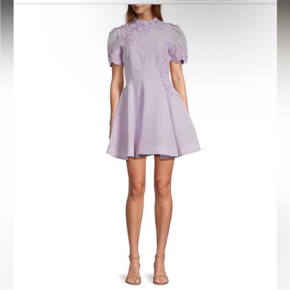 ANTONIO MELANI Lilac Embroidered Puff-Sleeve Mini Dress